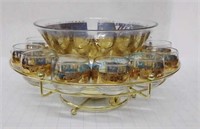 Mid Century punch bowl with 12 glasses