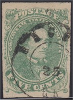 CSA Stamps #1 Used Sound with 4 margins an CV $175