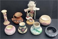 Native American Pottery & Navajo Figure Lot