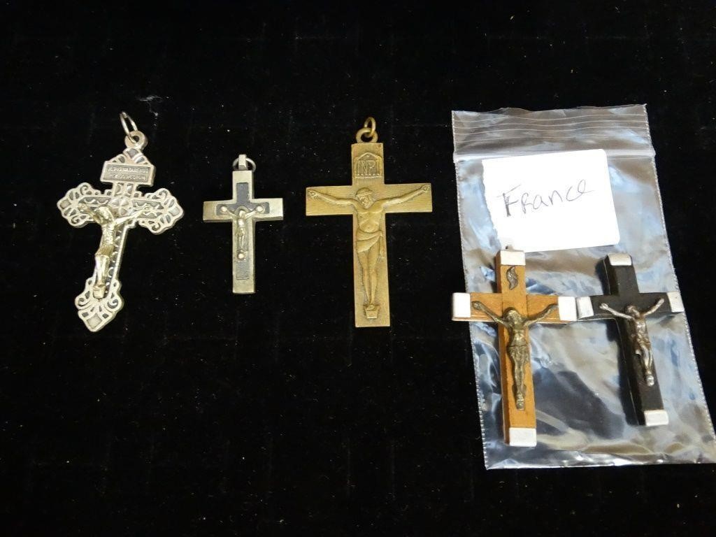 Vintage Crucifix Pendants -  2 from France