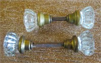 (2) Sets Antique Brass & Glass Door Knobs