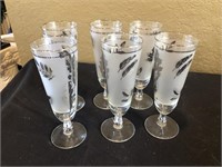 6 Frosted Glasses with Silver Overlay of Leaves