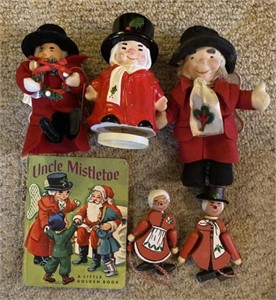 Uncle Mistletoe Ceramic Music Box, Wooden Dolls,