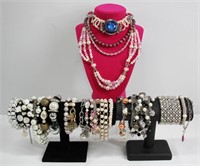 21pc Faux Pearl & Beaded Bracelets & Necklaces