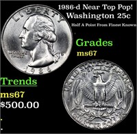 1986-d Washington Quarter Near Top Pop! 25c Graded