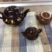 3 Small Brown Tea Pots