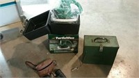 Binoculars, Turtle Wax set and metal box