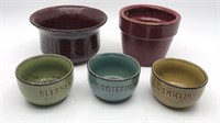 3 Small, 2 Medium Ceramic Planter Pots