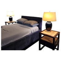 Stained Wood and Rattan Nightstands with Drawer