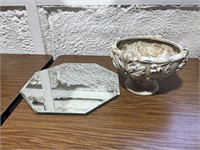 Mirrored Tray with Decorative Planter