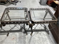 Two Metal End Tables w/ Beviled Glass