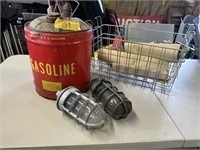 VINTAGE GASOLINE CAN AND INDUSTRIAL LIGHT
