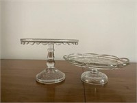 Lot of 2 Clear Glass Cake Stands