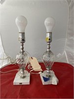 2 Glass Table Lamps 15"H no shades