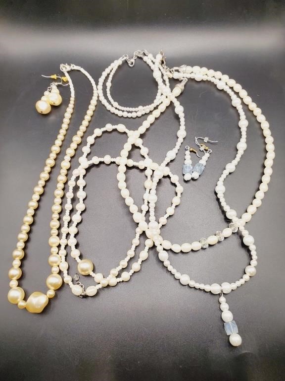 (LB) Cultured Pearl Necklaces, Pierced Earrings