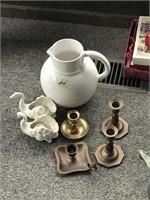 Assorted Candle Holders and Pitcher