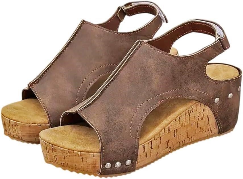 Womens Comfy Wedge Sandals  Wide  8 Brown
