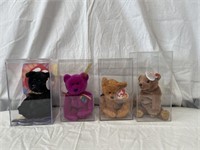 4 TY Beanie Babies in Plastic Dispay Cases
