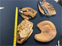 Baseball glove lot and bat