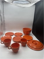 9-Orange Fiesta Ware Pieces & Lid