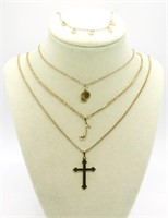 Gold Tone Necklaces with Pendants & Bracelet