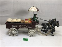 Vintage Style Cast Iron Horse Drawn Fruit Wagon