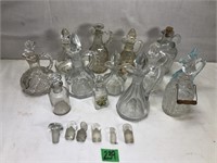 Various Glass Decanters/Cruets and Extra Stoppers