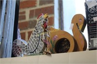 WOODEN HEN AND SWAN DECORATIONS