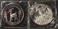 (2) 1 OZ .999 SILVER 1995 CHRISTMAS ROUNDS