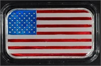 ONE OZ .999 ENAMELED AMERICAN FLAG SILVER BAR