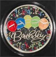 ONE OZ .999 ENAMELED HAPPY BIRTHDAY SILVER ROUND