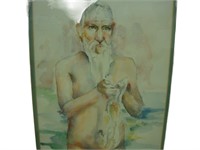 Watercolor of a man in water by Renne Williams