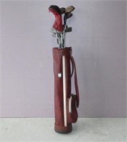 Red Golf Bag with Eleven Clubs