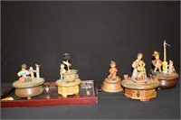 Group of 5 Music Boxes & inlaid Tray