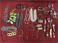 Lot of Costume Necklaces, Bangles, and