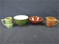 USA & Hall Pottery Bowls, Cup, and Small Pitcher