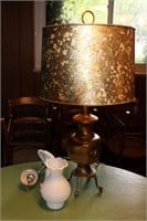 MCM Brass Lamp and Vintage Milk Glass Wall Sconce
