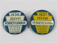 1936-1937 PA. RESIDENT FISHING LICENSES: