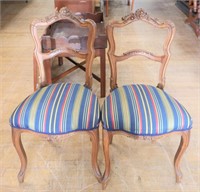 Pair vintage striped side parlor chairs, see pics