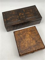 2 Vintage Handmade Wood Jewelry / Trinket /