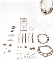 Jewelry Large Lot of Silver Toned Costume Jewelry