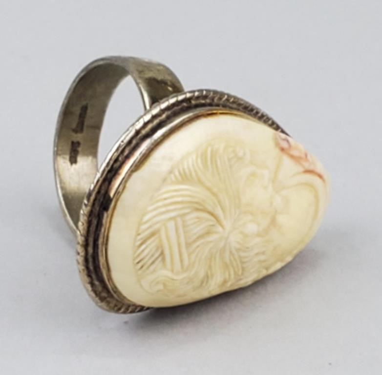 Sterling Silver Carved Portrait Ring.