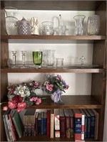 Assorted Glassware and Books