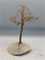 Small Copper Wire Bonsai Tree Mounted on a Shell