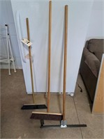 2 brooms and squeegee