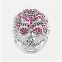 14K WHITE GOLD 1.50CT RUBY MENS SKULL RING