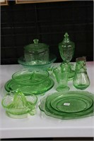 LOT OF GREEN PRESSED GLASS ITEMS