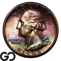 1948 Washington Quarter, Superb Gem BU, RAINBOW