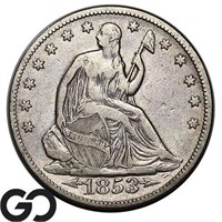 1853 Seated Liberty Half Dollar, w/ Arrows & Rays