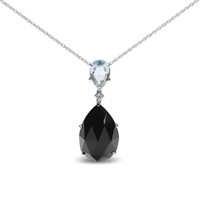 18K Gold Topaz and Onyx Pendant Necklace